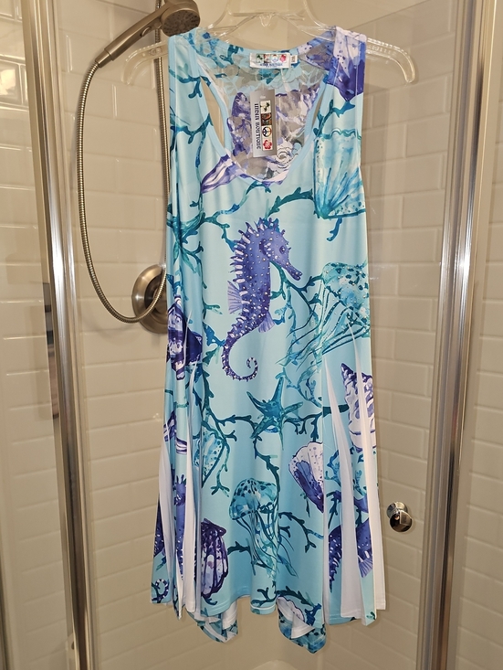 India Boutique Dresses & Skirts - India Boutique Aqua and Blue Floral Lace Dress/Cover Up. NWT.